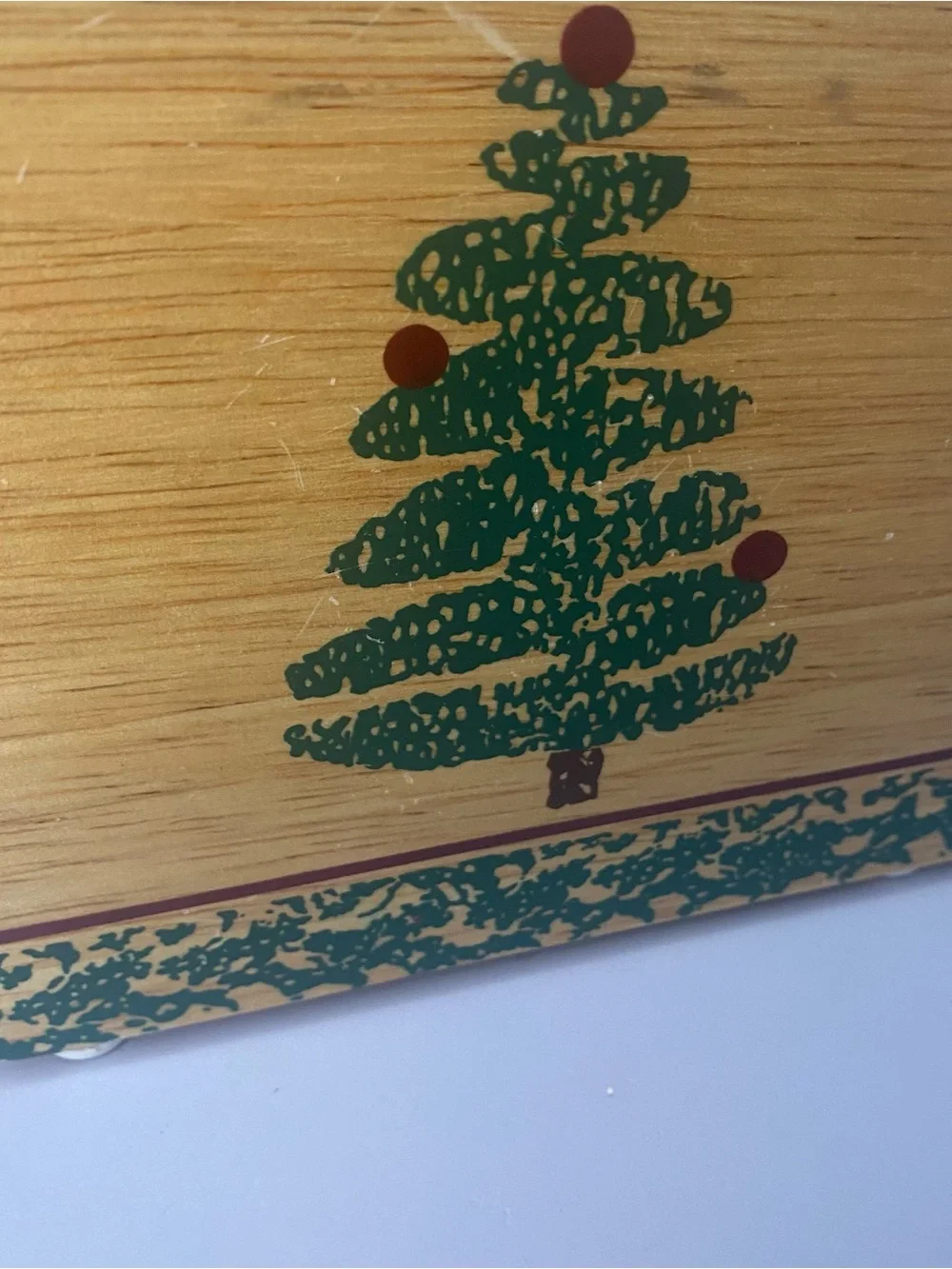 Vintage 1998 Holiday Wooden Napkin Holder with Green Christmas Tree
